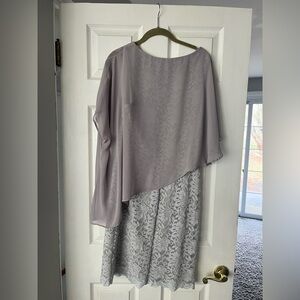 Women’s dress with attached silver sheer shawl